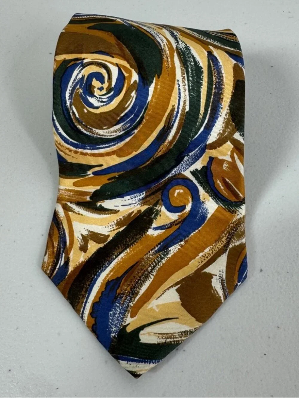 Lavatelli Silk Abstract Patterned Men's Tie Swirl Brown Blue Vintage Designer